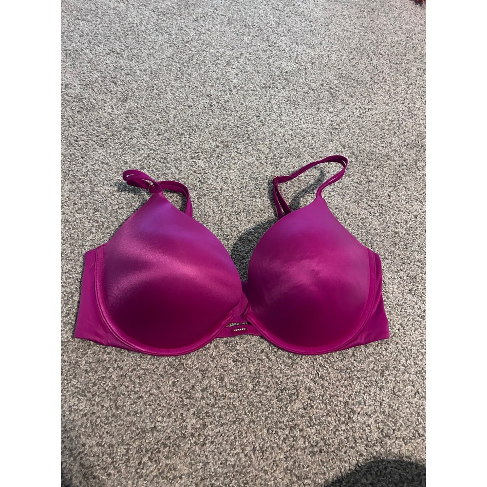 Victoria's Secret Pink Satin Plunge Push Up Bra Rhinestone Detail Size 36D